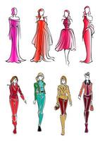 silhouettes colorées de croquis de filles à la mode vecteur