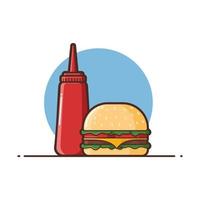 burger avec sauce ketchup illustration vectorielle de dessin animé - déjeuner, dessin animé minimaliste, restauration rapide, illustration de malbouffe vecteur