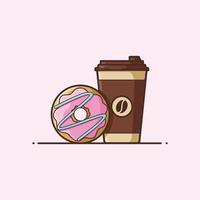 beignets de bonbons et tasse de café - petit déjeuner - illustration vectorielle de dessin animé - dessin animé minimaliste vecteur