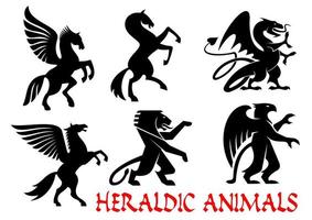 emblèmes de silhouette d'animaux mythiques héraldiques vecteur