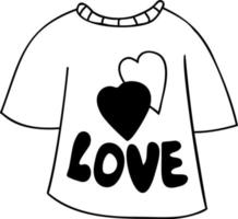 tee shirt avec coeur. aimer. griffonnage dessiné à la main vecteur