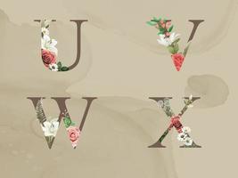bel alphabet floral avec des fleurs rouges et blanches et des feuilles de verdure aquarelle vecteur