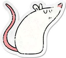 autocollant en détresse d'une souris blanche de dessin animé vecteur