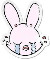 autocollant en détresse d'un visage de lapin qui pleure de dessin animé vecteur