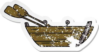 doodle dessin animé autocollant en détresse d'une chaloupe en bois vecteur