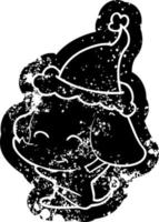 icône de dessin animé mignon en détresse d'un éléphant portant un bonnet de noel vecteur