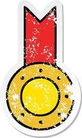 autocollant en détresse d'une médaille d'or de dessin animé mignon vecteur