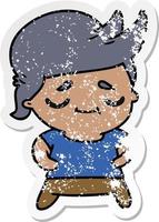 autocollant en détresse caricature de kawaii mignon homme aux cheveux gris vecteur