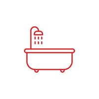 eps10 baignoire vectorielle rouge avec icône d'art de ligne de douche isolée sur fond blanc. symbole de contour de contour dans un style moderne simple et plat pour la conception, le logo et l'application mobile de votre site Web vecteur