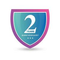 2e deuxième anniversaire célébrant icône logo étiquette vecteur événement couleur or bouclier