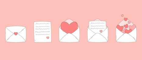lettres d'amour pour la décoration de la saint-valentin. enveloppe blanche avec coeur rose. Joyeuse saint Valentin. vecteur isolé plat