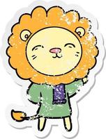 autocollant en détresse d'un lion de bande dessinée vecteur