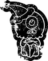 icône de dessin animé en détresse d'un astronaute extraterrestre cyclope portant un bonnet de noel vecteur