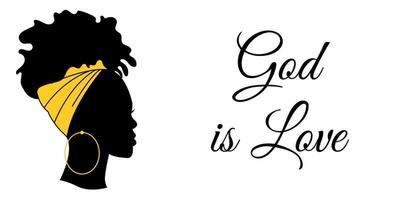 silhouette d'une femme afro. Dieu est amour. profil d'une femme noire. conception pour affiche, flyer, bannière. illustration vectorielle vecteur