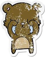 autocollant en détresse d'un ours en dessin animé qui pleure vecteur