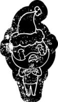 icône de dessin animé en détresse d'un homme barbu pleurant portant un bonnet de noel vecteur