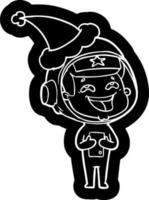 icône de dessin animé d'un astronaute riant portant un bonnet de noel vecteur