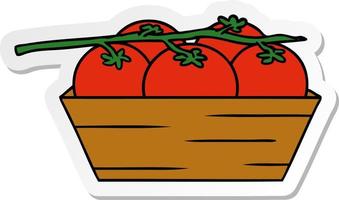 autocollant dessin animé doodle d'une boîte de tomates vecteur