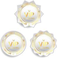 signe d'adhésion vip en badge blanc et texte doré vecteur