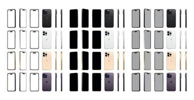 set 72 pcs nouveau smartphone apple iphone 14 pro, couleurs originales, modèles pour la publicité - vecteur