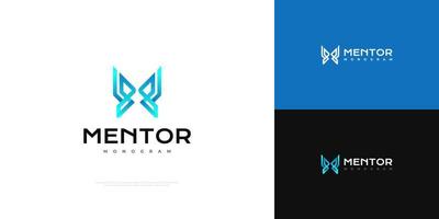 création de logo abstrait lettre m dans un concept moderne et futuriste. logo monogramme lettre m dans un style dégradé bleu pour le logo d'entreprise ou de technologie vecteur