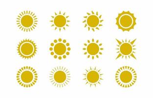 collection d'icônes de forme de soleil plat d'été jaune vecteur