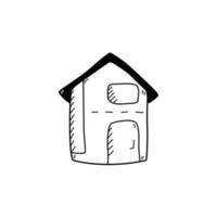 style doodle de maison mignonne monochrome dessiné à la main, illustration vectorielle isolée sur fond blanc. élément de design décoratif contour noir, bâtiment, architecture vecteur
