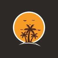 illustration vectorielle de palmier, cocotier, coucher de soleil, plage, été, paysage. conception vectorielle très adaptée aux logos, sites Web, applications, éléments, bannières, brochures, etc. vecteur