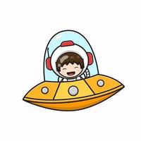 astronaute mignon volant avec illustration d'icône de dessin animé de personnage ufo vecteur