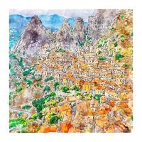 castelmezzano italie croquis aquarelle illustration dessinée à la main vecteur