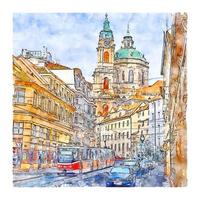 prague république tchèque croquis aquarelle illustration dessinée à la main vecteur