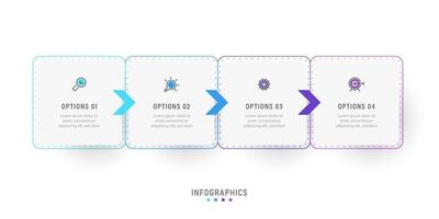 modèle de conception d'étiquettes infographiques vectorielles avec icônes et 4 options ou étapes. peut être utilisé pour le diagramme de processus, les présentations, la mise en page du flux de travail, la bannière, l'organigramme, le graphique d'informations. vecteur