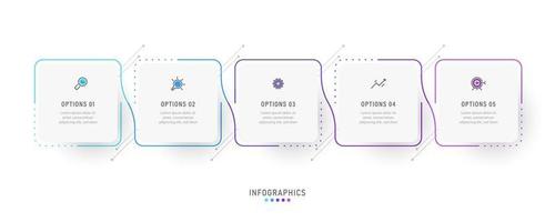 modèle de conception d'étiquettes infographiques vectorielles avec icônes et 5 options ou étapes. peut être utilisé pour le diagramme de processus, les présentations, la mise en page du flux de travail, la bannière, l'organigramme, le graphique d'informations. vecteur