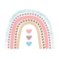 arc-en-ciel bohème scandinave isolé sur fond blanc. clipart boho dessiné à la main, décoration pour enfants avec arc-en-ciel mignon. style romantique vecteur