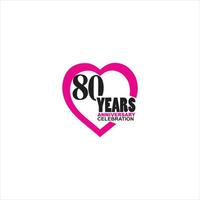 Logo simple de célébration du 80 anniversaire avec un design en forme de coeur vecteur