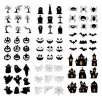 ensemble de silhouettes d'halloween. collection d'icônes d'halloween et d'éléments isolés sur fond blanc. vecteur