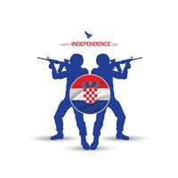 8 octobre, célébrant le jour de l'indépendance de la croatie, saluant les soldats et l'armée sont en action, les forces aériennes montrant un spectacle aérien dans le ciel, une fête nationale observée par la république de croatie en 1991 vecteur