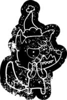 icône de dessin animé en détresse d'un renard souriant portant un bonnet de noel vecteur
