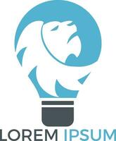 création de logo ampoule et lion. concept de logo d'idées sauvages. vecteur