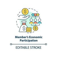 icône de concept de participation économique des membres. illustration de la ligne mince de l'idée abstraite du principe coopératif. contrôle des capitaux. dessin de contour isolé. trait modifiable. vecteur
