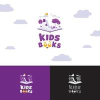 logo de livre pour enfants avec un style papercraft et une combinaison de livres de couleur violet blanc jaune vecteur