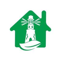 création de modèle de logo de phare vert. modèle de logo feuille et phare vecteur