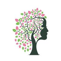 conception de modèle de vecteur de spa arbre femme. conception de vecteur de feuille de visage de femme de beauté.