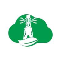 conception de modèle de logo de concept de forme de nuage de phare vert. modèle de logo feuille et phare. vecteur