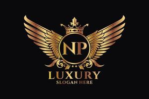 lettre d'aile royale de luxe np crête vecteur de logo couleur or, logo de victoire, logo de crête, logo d'aile, modèle de logo vectoriel.