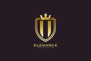 logo monogramme de luxe élégant initial ii ou modèle de badge avec volutes et couronne royale - parfait pour les projets de marque de luxe vecteur