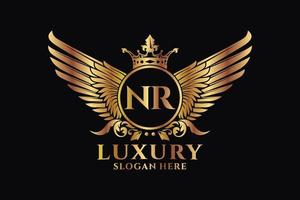 lettre d'aile royale de luxe nr crête logo couleur or vecteur, logo de victoire, logo de crête, logo d'aile, modèle de logo vectoriel. vecteur