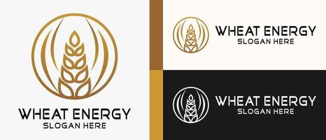 modèle de conception de logo de blé ou de riz avec concept d'art en ligne en cercle. illustration de logo vectoriel haut de gamme