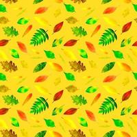 illustration botanique de modèle sans couture feuilles d'automne sur fond jaune vecteur