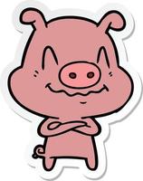 autocollant d'un cochon de dessin animé nerveux vecteur